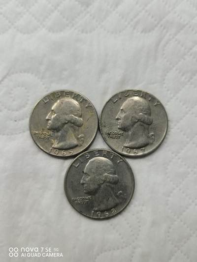 美国钱币 - 25美分三枚