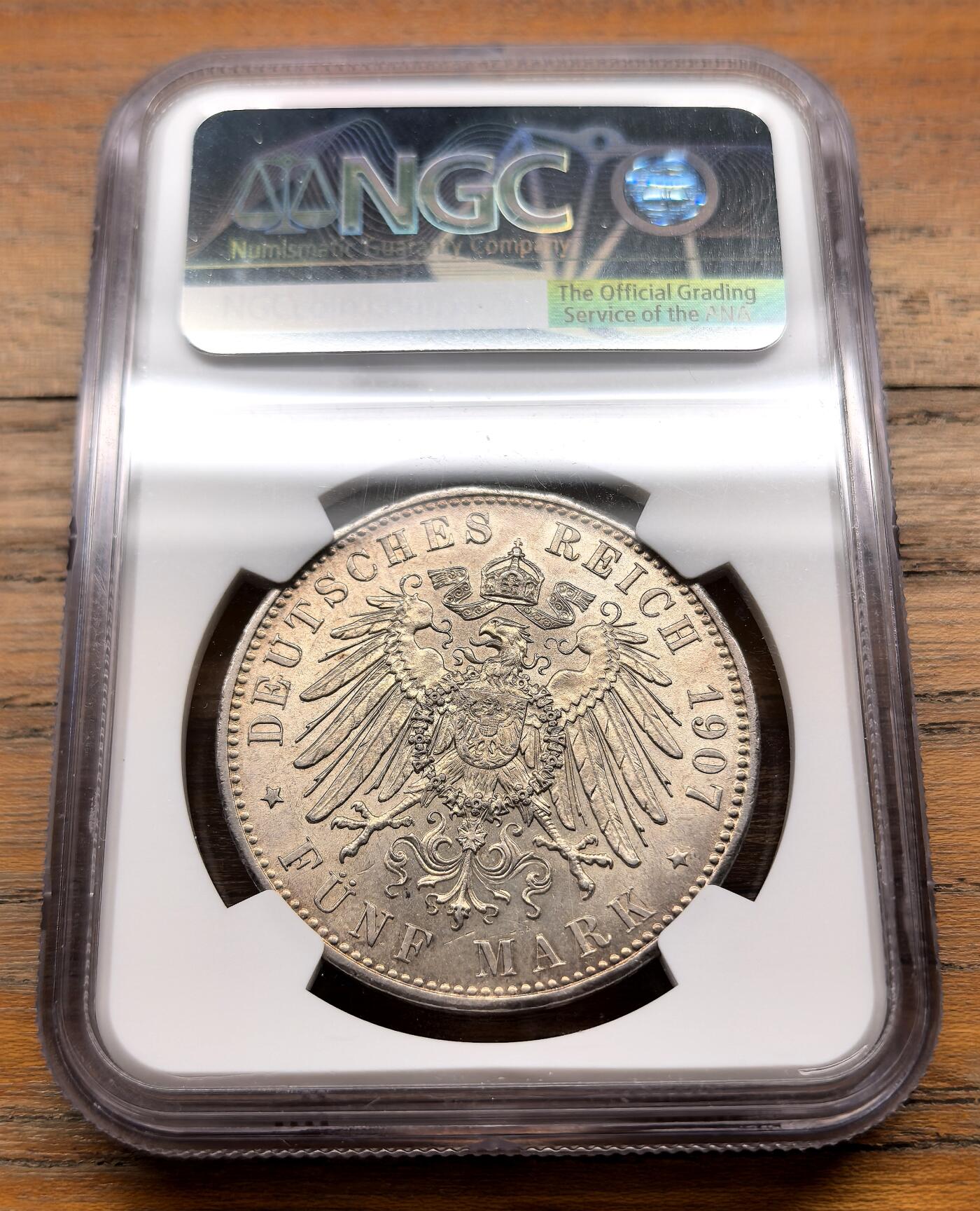 泉海漫舟·凡希社世界钱币微拍第三百十四期 1907D德国巴伐利亚5马克大银NGC-MS62