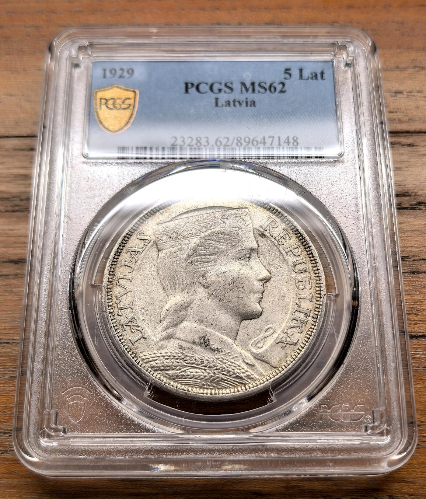 泉海漫舟·凡希社世界钱币微拍第三百十四期 1929拉脱维亚民族少女5Lati大银PCGS-MS62