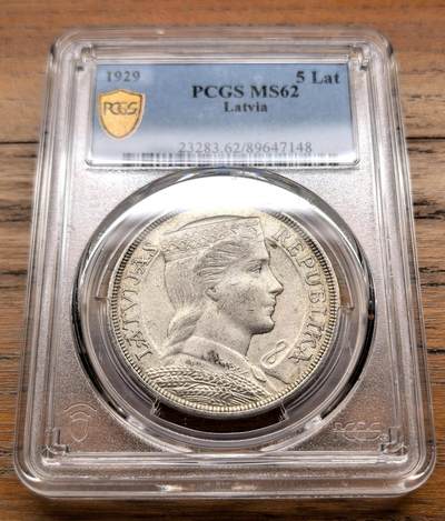 泉海漫舟·凡希社世界钱币微拍第三百十四期 - 1929拉脱维亚民族少女5Lati大银PCGS-MS62
