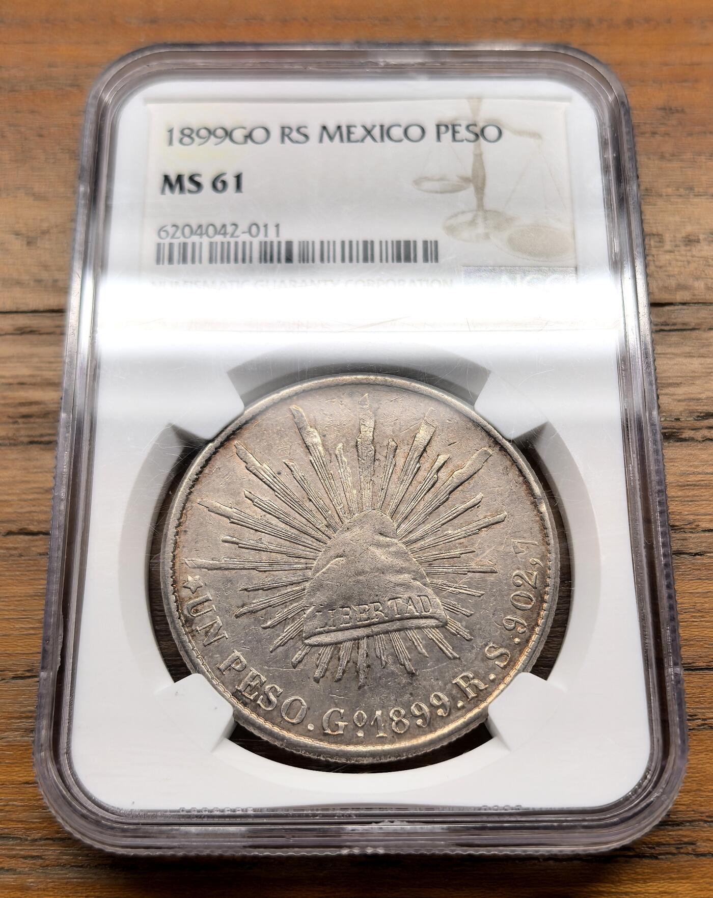 泉海漫舟·凡希社世界钱币微拍第三百十四期 1899GORS墨西哥直边鹰洋NGC-MS61