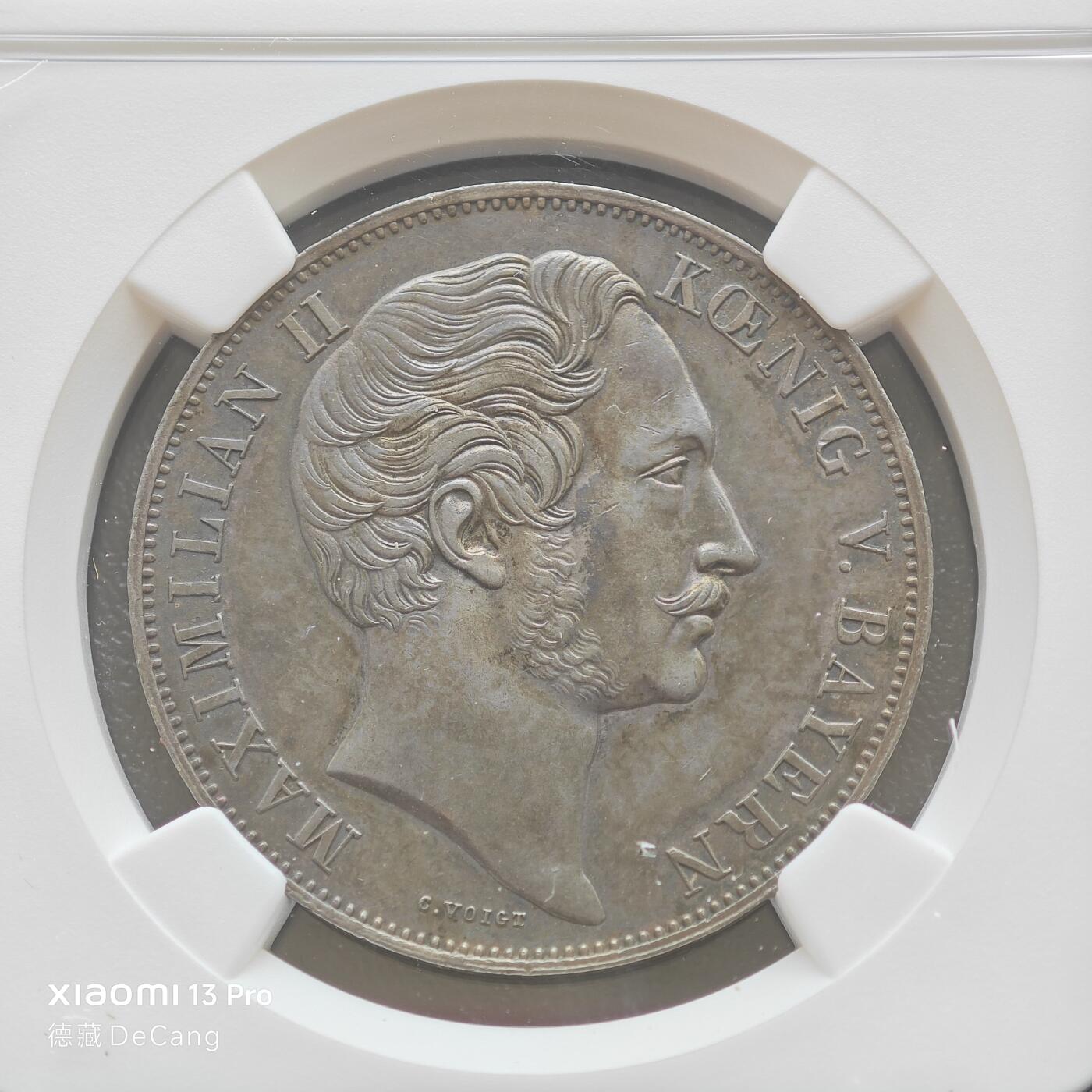 【德藏】世界币章拍卖第153期（拍品征集中~欢迎藏友联系） 1855年 德国巴伐利亚圣母抱婴2古尔盾大银币 NGC AU 状态安逸