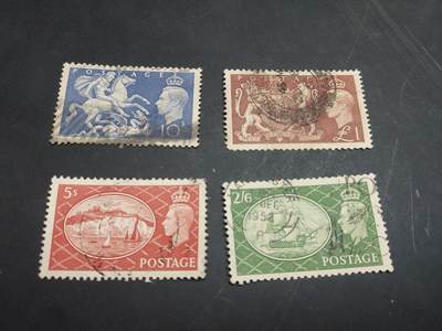 博彦收藏  11月17日 8点 邮票专场 - 英国乔治六世 普票高值4枚 旧票 上品