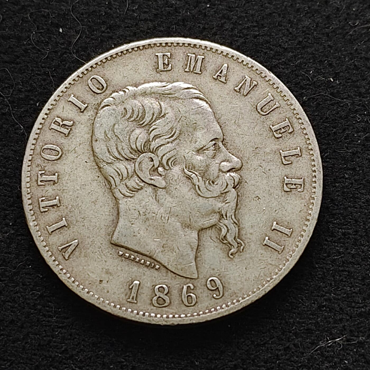 【全场包邮】纯粹捡漏拍477场（免费代拍第14场）调整中 意大利1869年艾曼努尔二世5里拉银币