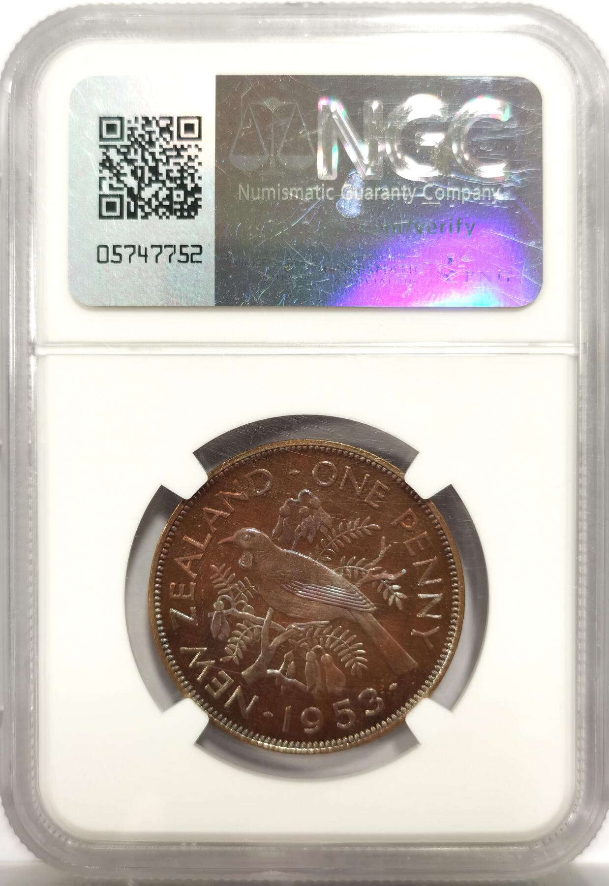 博洋堂世界钱币拍卖第146期（全场包邮） NGC PF63RB 新西兰1953年一便士大铜币