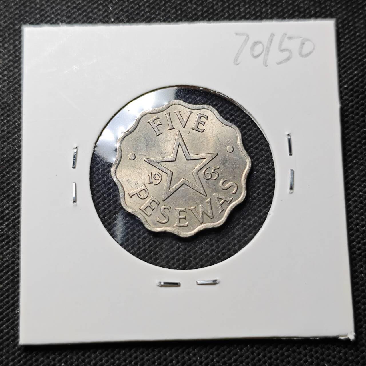 KK钱币收藏小铺  第370场  2月预留时间 周末发货  1965加纳5比塞瓦 好品