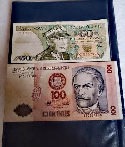 波兰1988年50兹罗提、秘鲁1987年100印蒂靓品纸币2枚一对 - 波兰1988年50兹罗提、秘鲁1987年100印蒂靓品纸币2枚一对