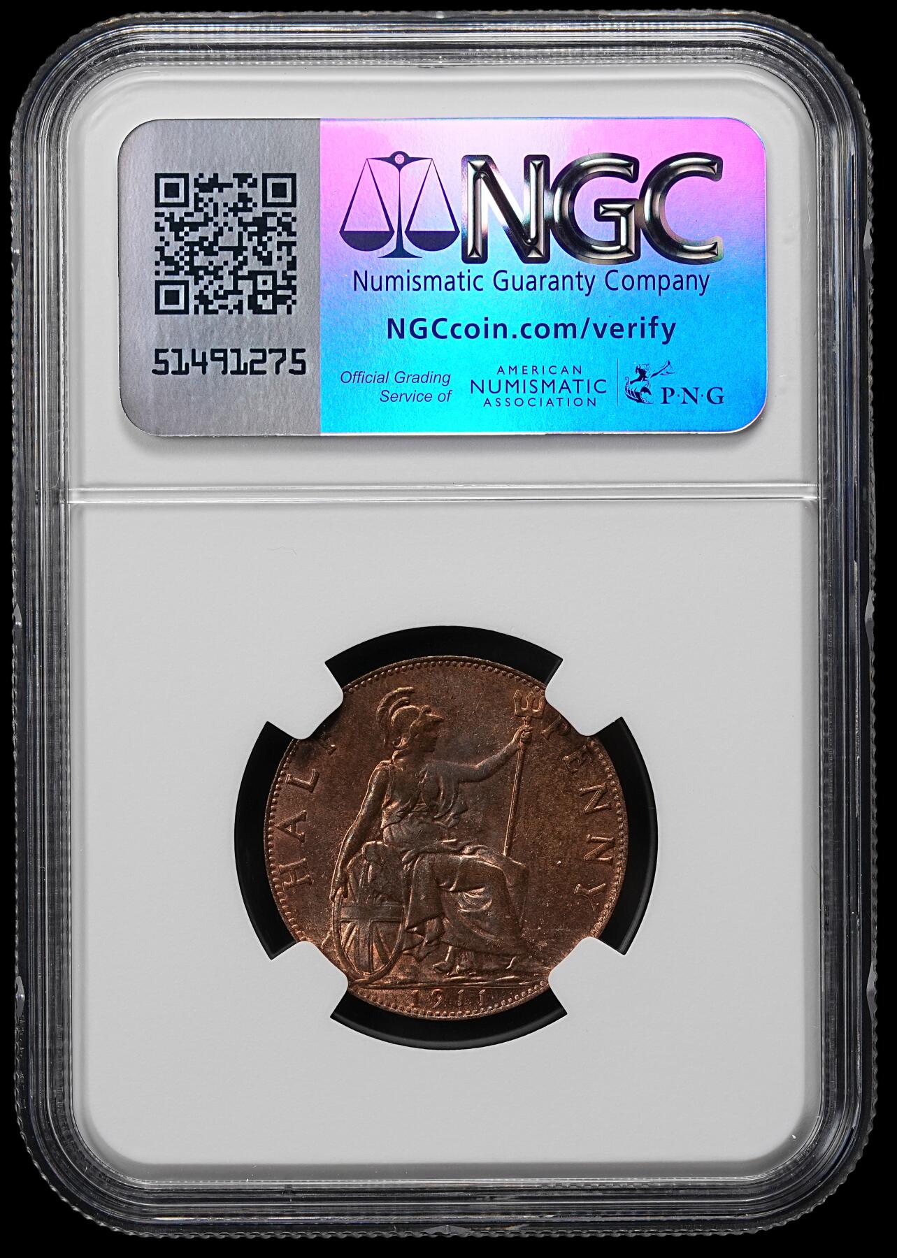 修遠堂世界钱币第九十三期 NGC MS64BN 1911年英国1/2便士铜币