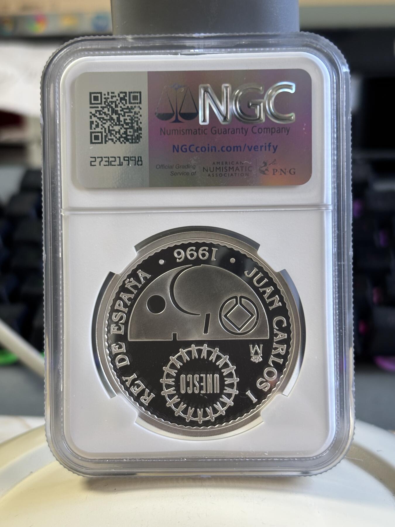 第181期拍卖 西班牙 1996年印度泰姬陵2000比塞塔纪念银币NGC-PF69,925银，27克