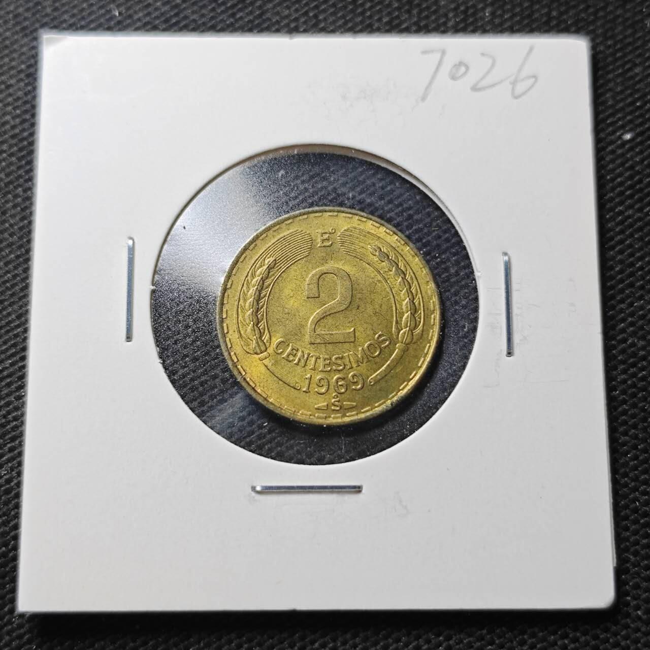 KK钱币收藏小铺  第370场  2月预留时间 周末发货  1969智利2分铜币 好品