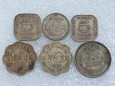 第一海外回流一元起拍收藏 散集专场  第265期 - 英属锡兰硬币 6枚 乔治六世