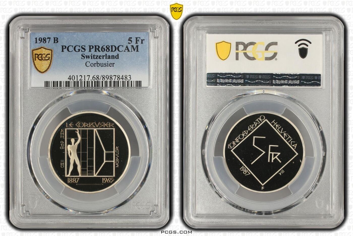 S&S Numismatic世界钱币-拍卖 第115期  获奖币*瑞士1987年 勒·柯布西耶诞辰100周年 5法郎精制纪念币 PCGS PR68DCAM
