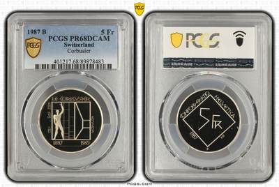 S&S Numismatic世界钱币-拍卖 第115期  - 获奖币*瑞士1987年 勒·柯布西耶诞辰100周年 5法郎精制纪念币 PCGS PR68DCAM