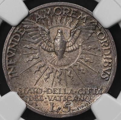 修遠堂世界钱币第九十三期 - NGC MS63 1939年梵蒂冈教皇缺位5里拉银币