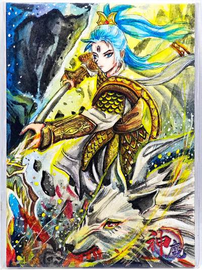 白泽拍卖卡牌手绘专场第28期（细雨生寒、寻梅闻香） - 2025 暮光手绘卡 杨戬  墨白亲签