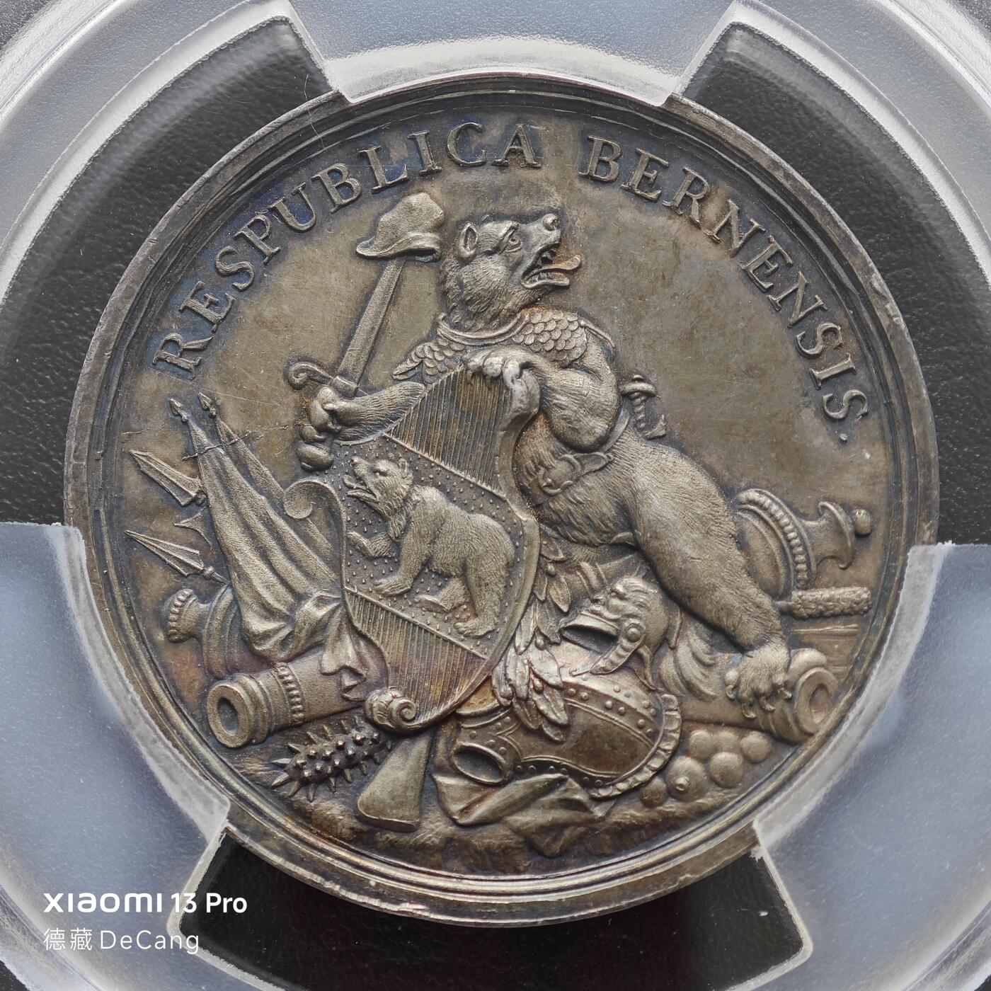 【德藏】世界币章拍卖第153期（拍品征集中~欢迎藏友联系） 稀少品种！1800年前后(PCGS错标) 瑞士伯尔尼16芬尼纪念大银章 PCGS SP61 原味老包浆 设计立体 细节刻画极其丰富 大盒封装