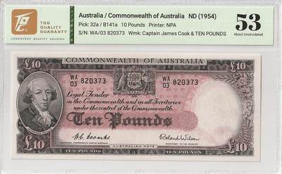 2025十一月第四期，总202期 - 澳大利亚1954版5镑TQG53分，稀有的“澳大利亚联邦”抬头中高面值品种，菲利普总督和电力与机械图案