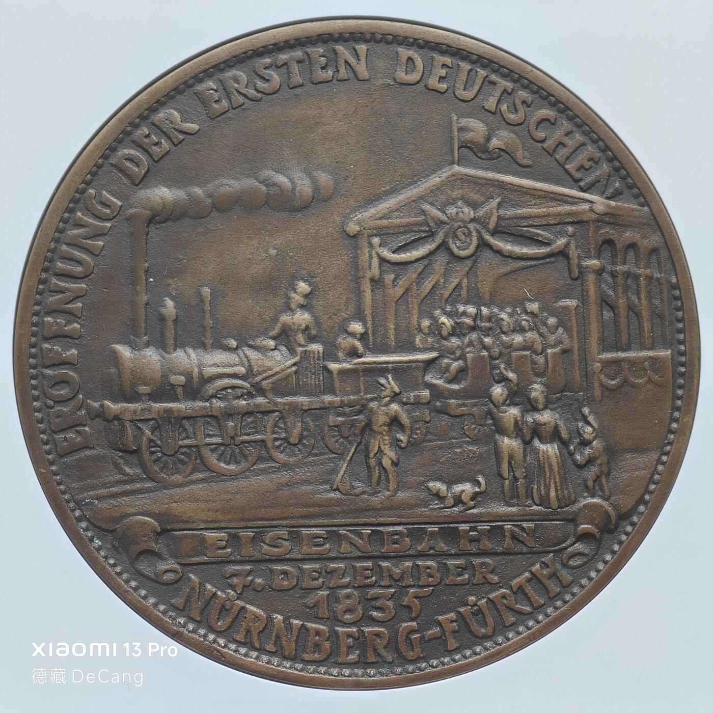 【德藏】世界币章拍卖第153期（拍品征集中~欢迎藏友联系） 1935年 德国第一条铁路开通100周年120mm巨型纪念大铜章 章牌大师卡尔歌词设计 NGC MS63BN 超大尺寸 温润包浆 