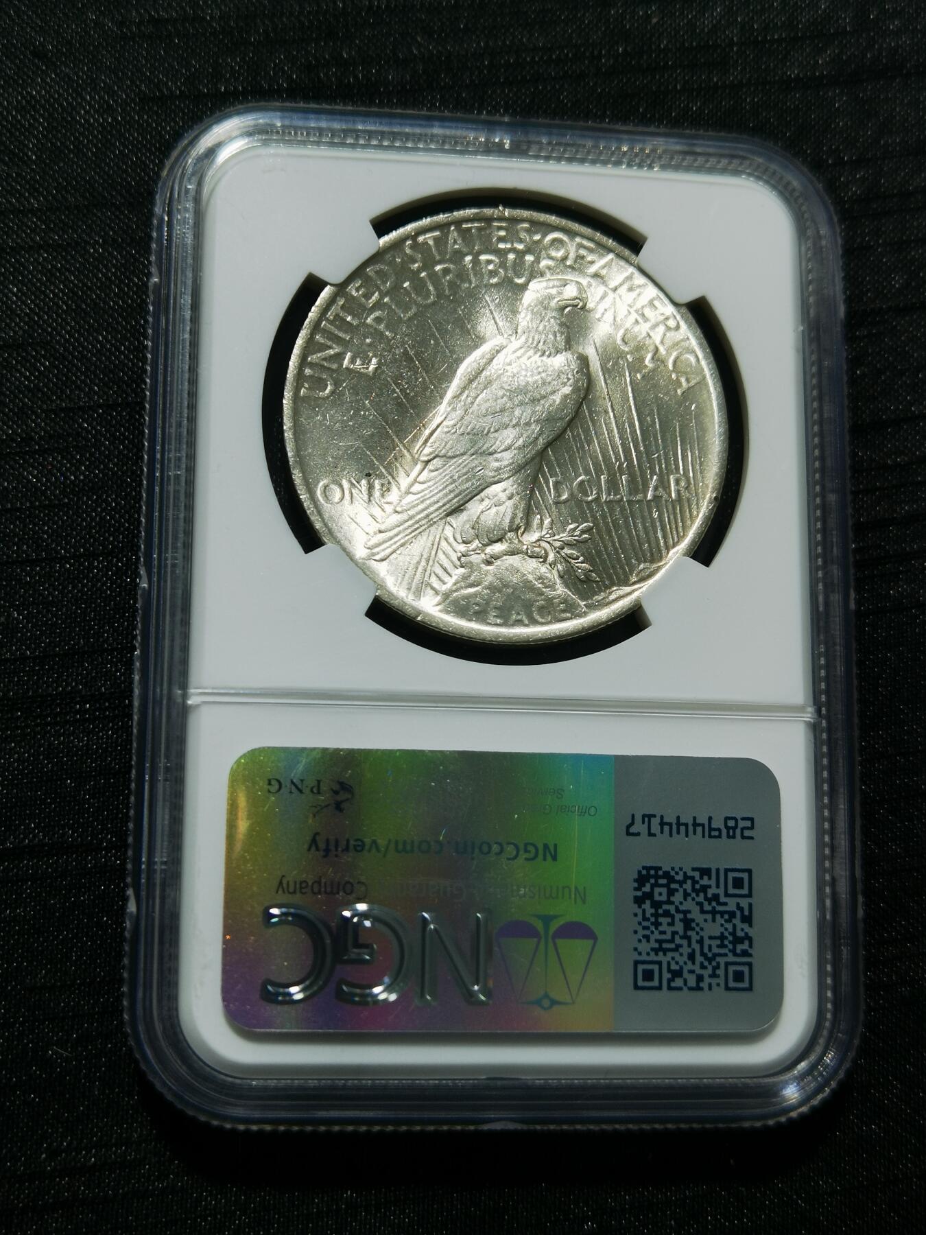 天下钱庄专场欢迎参拍 NGC MS62美国和平鸽一美元银币