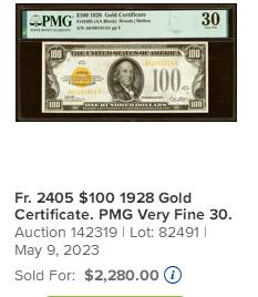 【Blue Auction】世界纸币精拍第750期——18级TOP拍卖/信誉/品质/专业/高效💫  【AA冠无47】美国1928年100美金 黄金券 TQG40 高值少见 价值较高 (PMG30-40分参考价如下）