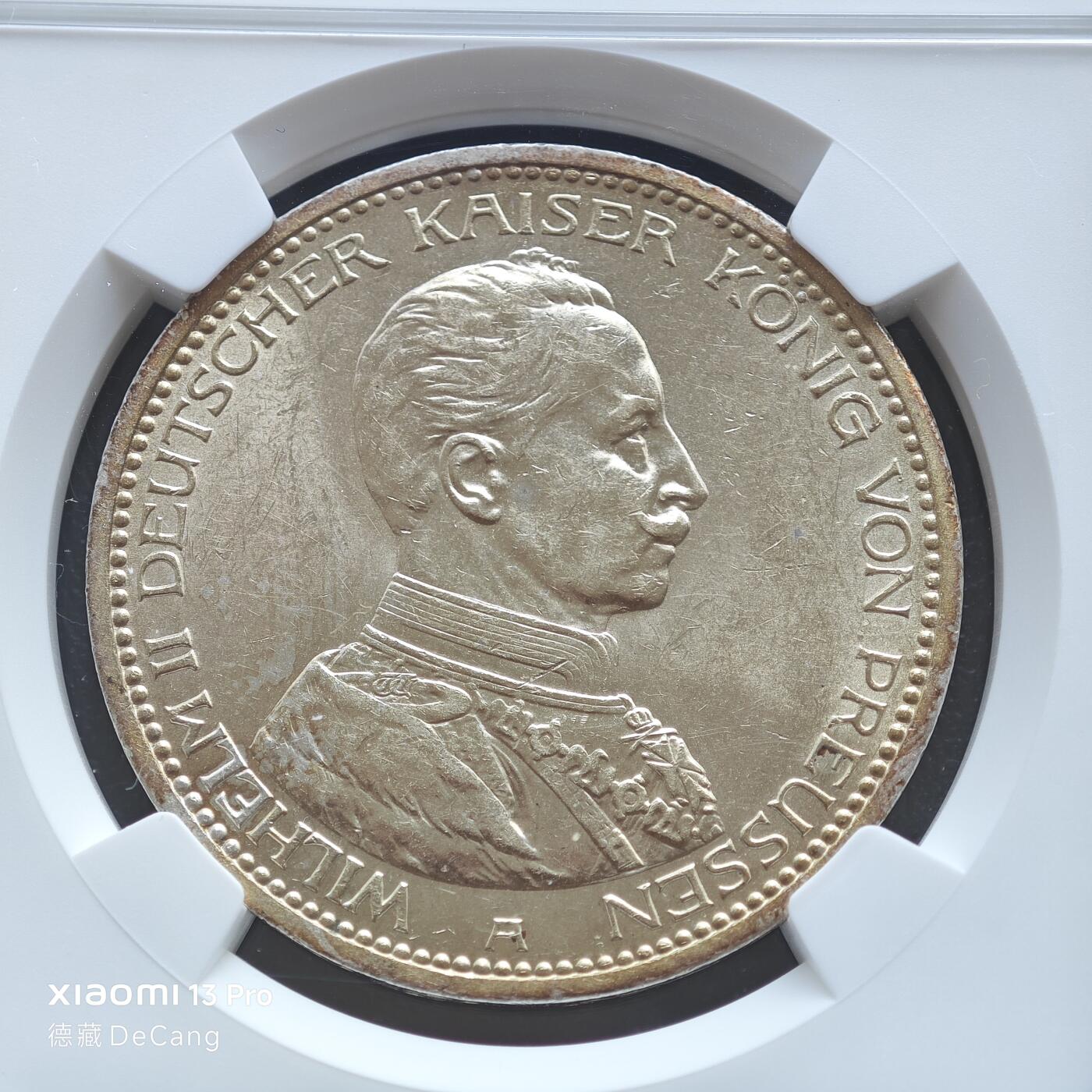【德藏】世界币章拍卖第153期（拍品征集中~欢迎藏友联系） 1913年 德国普鲁士威廉二世军装5马克大银币 NGC MS61 原光十足