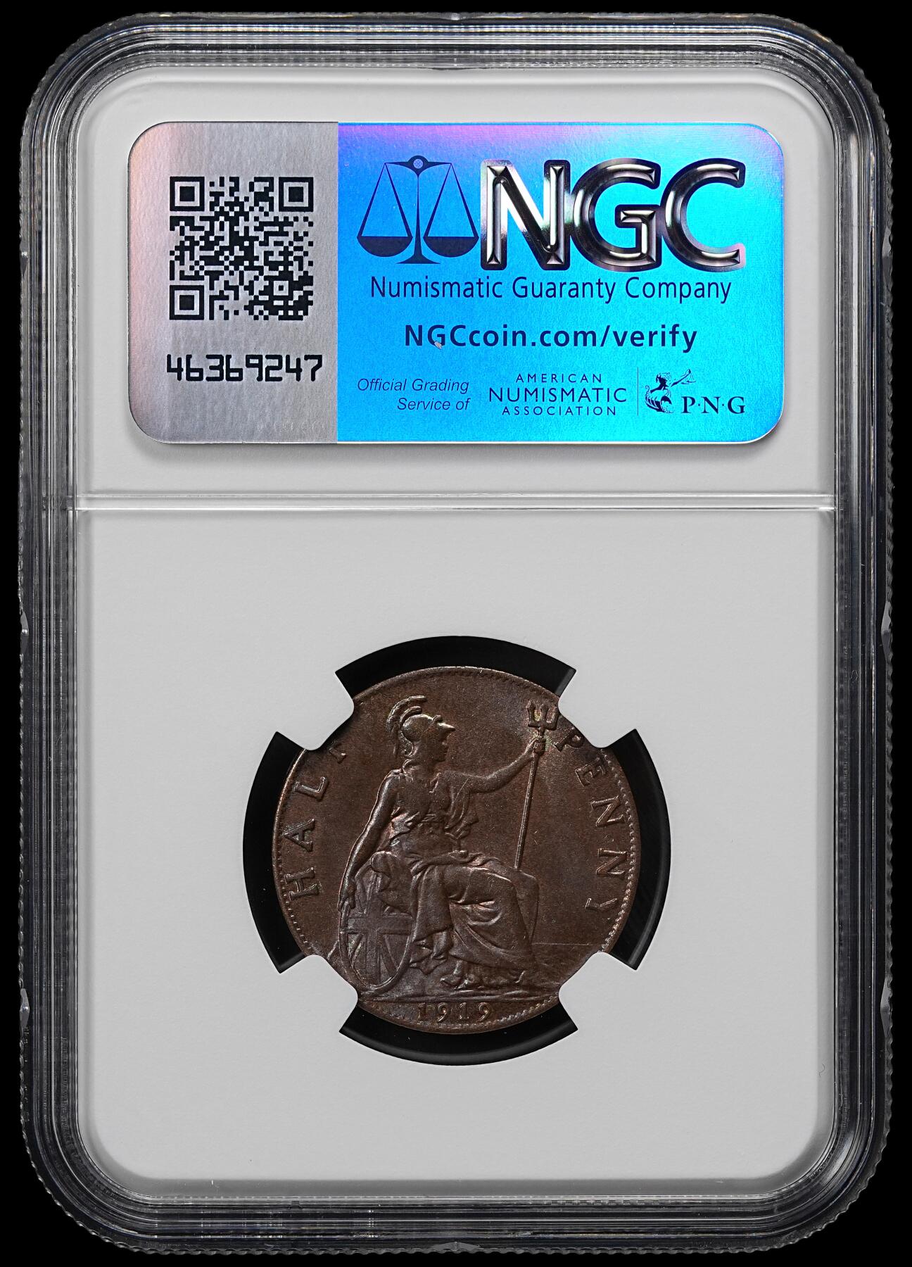 修遠堂世界钱币第九十三期 NGC MS64BN 1919年英国1/2便士铜币