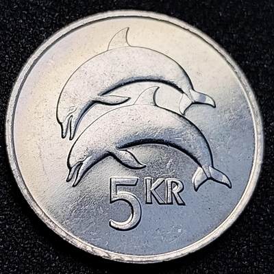 泉币菌-第128附加场-精品福利场（本场拍品多，请提前出价） - 原光美品 海豚 冰岛1981年5克朗 镍币 24.5毫米 5.6克