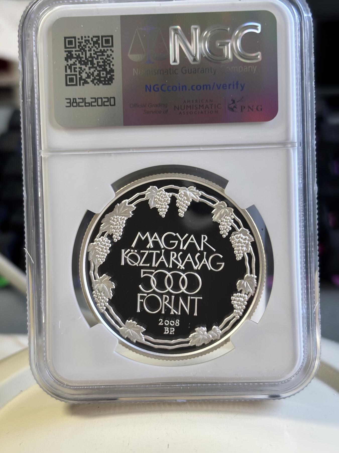 第181期拍卖 匈牙利 2008年 “托卡伊葡萄酒产区”5000福林精制银币NGC-PF69（世界硬币大奖赛人民选择奖）925银，1盎司，