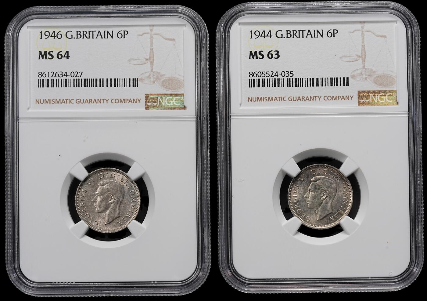 修遠堂世界钱币第九十三期 NGC评级 英国6便士银币两枚