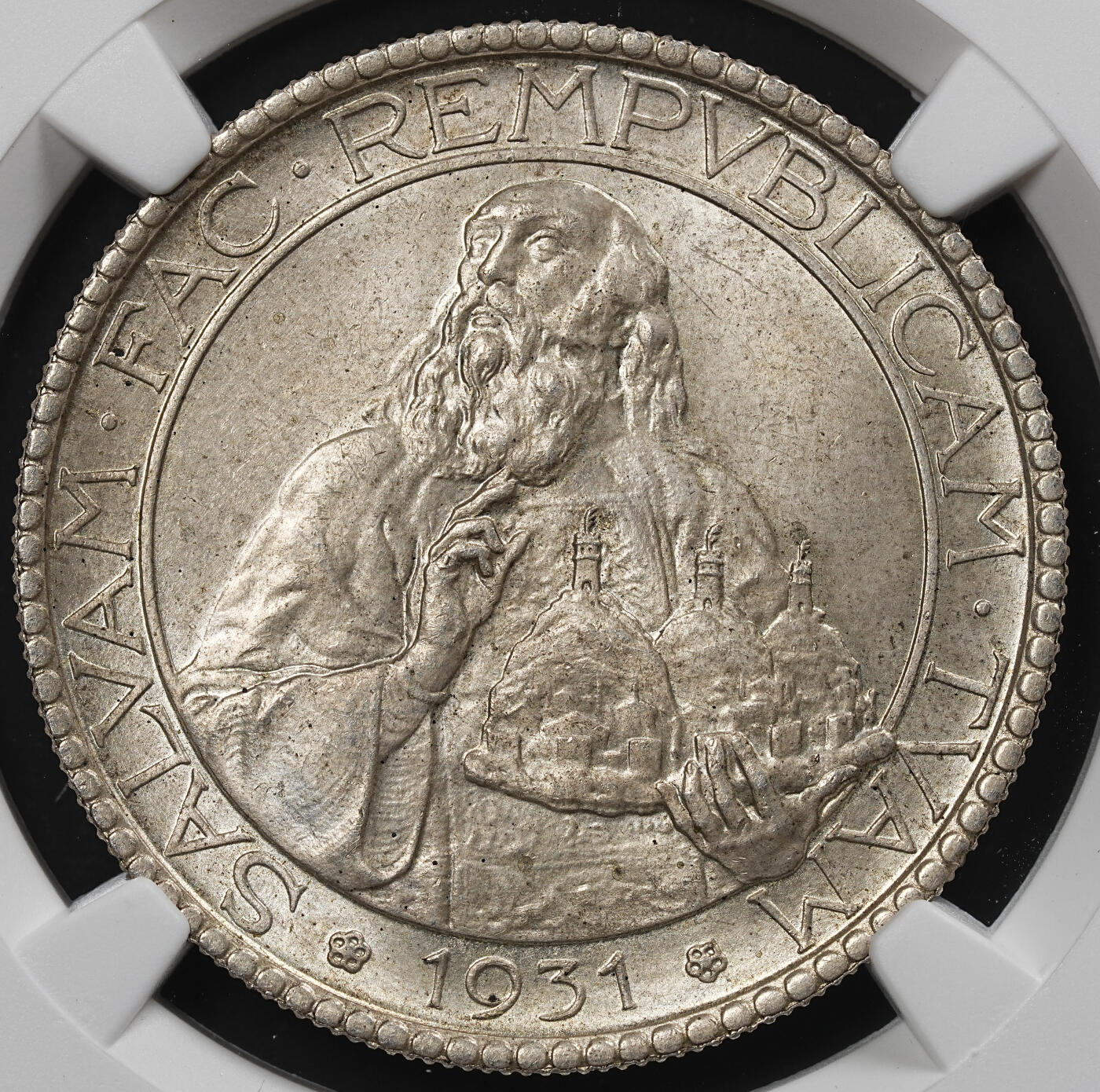 修遠堂世界钱币第九十三期 NGC MS65 1931年圣马力诺20里拉大银币