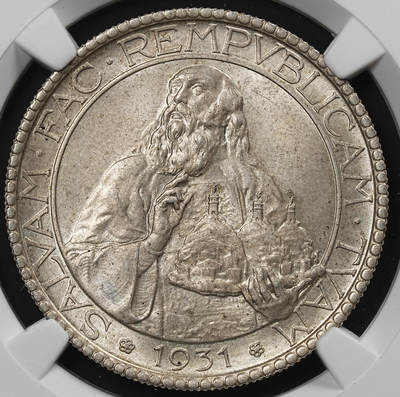 修遠堂世界钱币第九十三期 - NGC MS65 1931年圣马力诺20里拉大银币