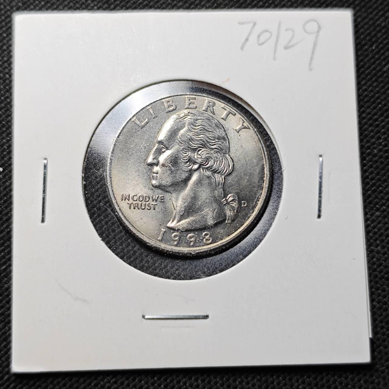 KK钱币收藏小铺  第370场  2月预留时间 周末发货  1998美国25分 好品