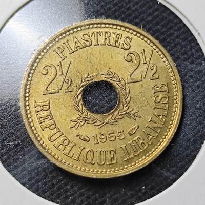 KK钱币收藏小铺  第370场  2月预留时间 周末发货 -  1955黎巴嫩2.5皮铜币