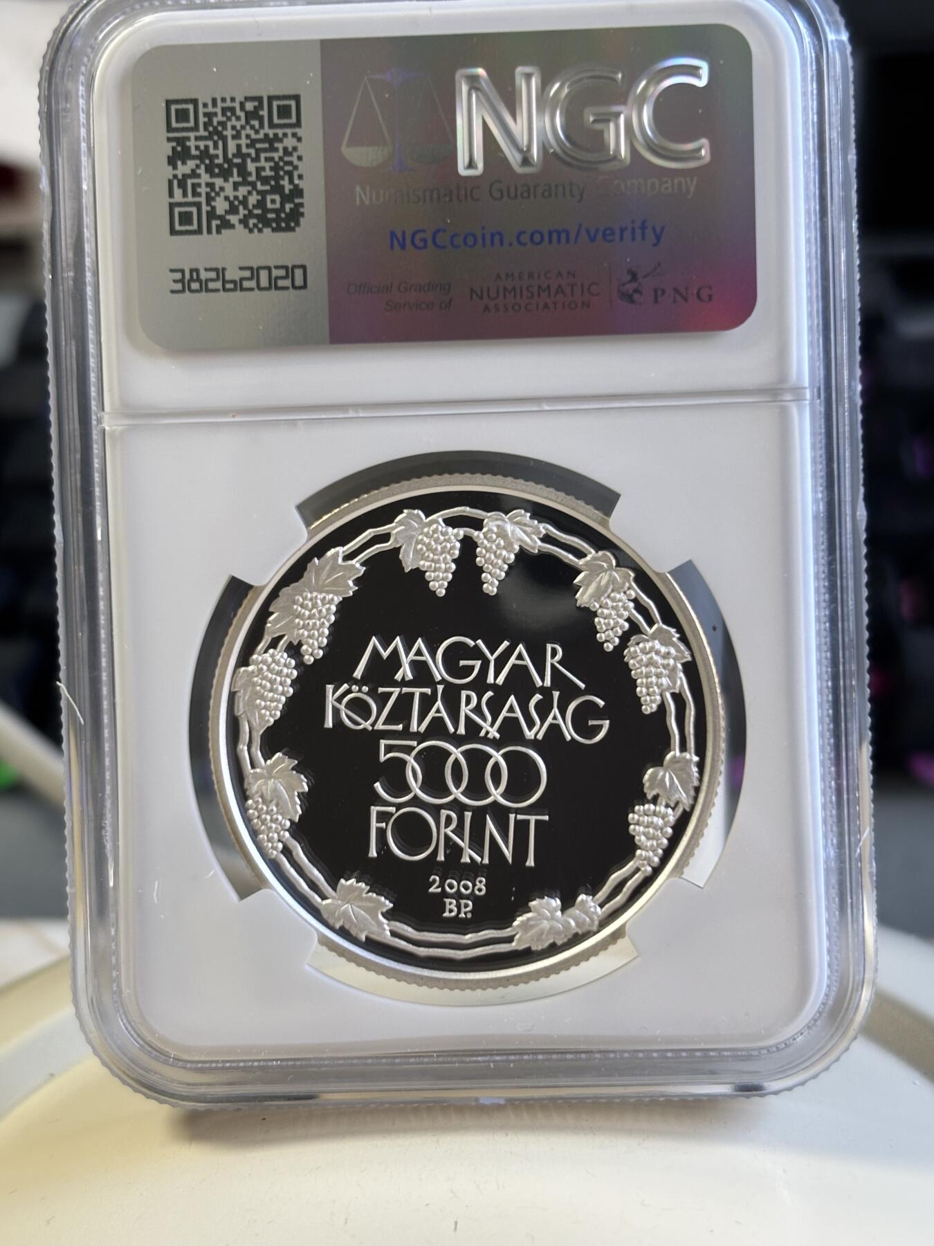 第181期拍卖 匈牙利 2008年 “托卡伊葡萄酒产区”5000福林精制银币NGC-PF69（世界硬币大奖赛人民选择奖）925银，1盎司，