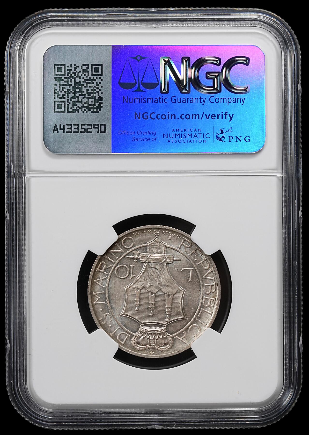 修遠堂世界钱币第九十三期 NGC MS64 1937年圣马力诺10里拉银币