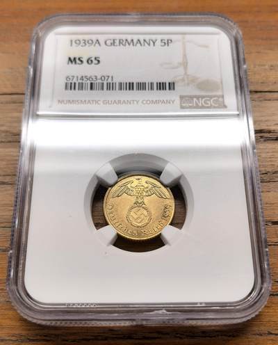 泉海漫舟·凡希社世界钱币微拍第三百十四期 - 1939A德国万字5芬尼NGC-MS65