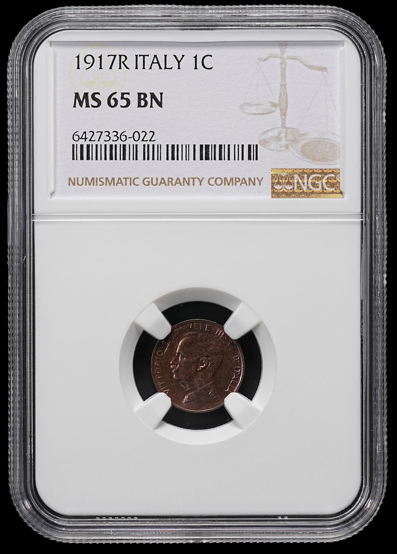 修遠堂世界钱币第九十三期 NGC MS65BN 1917年意大利1分铜币