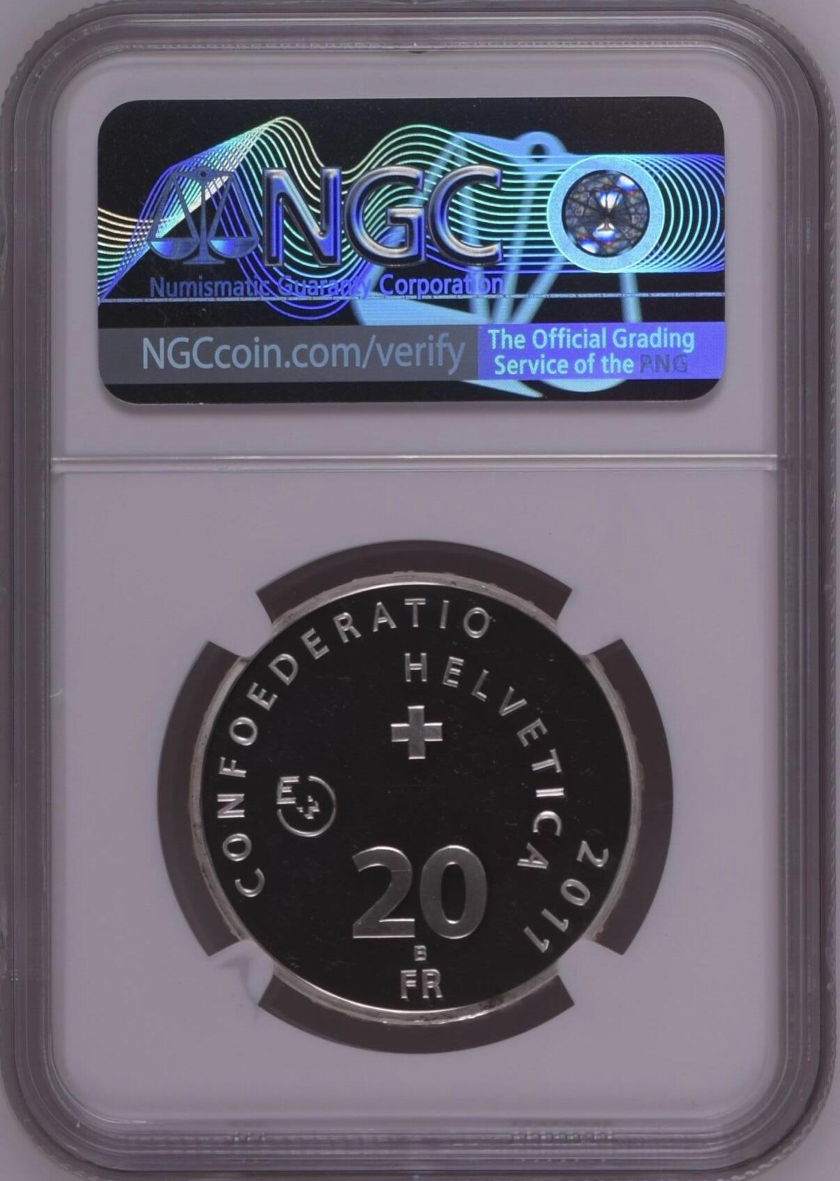 S&S Numismatic世界钱币-拍卖 第115期  瑞士2011年 作家马克斯·弗里希诞辰佰年 20法郎精制银币NGC PF67UC  稀少样币-面值面有E+标