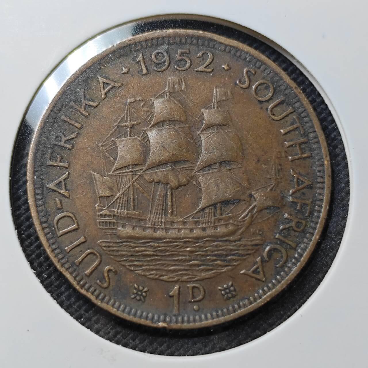 KK钱币收藏小铺  第370场  2月预留时间 周末发货  1952英属南非 乔六1便士铜币