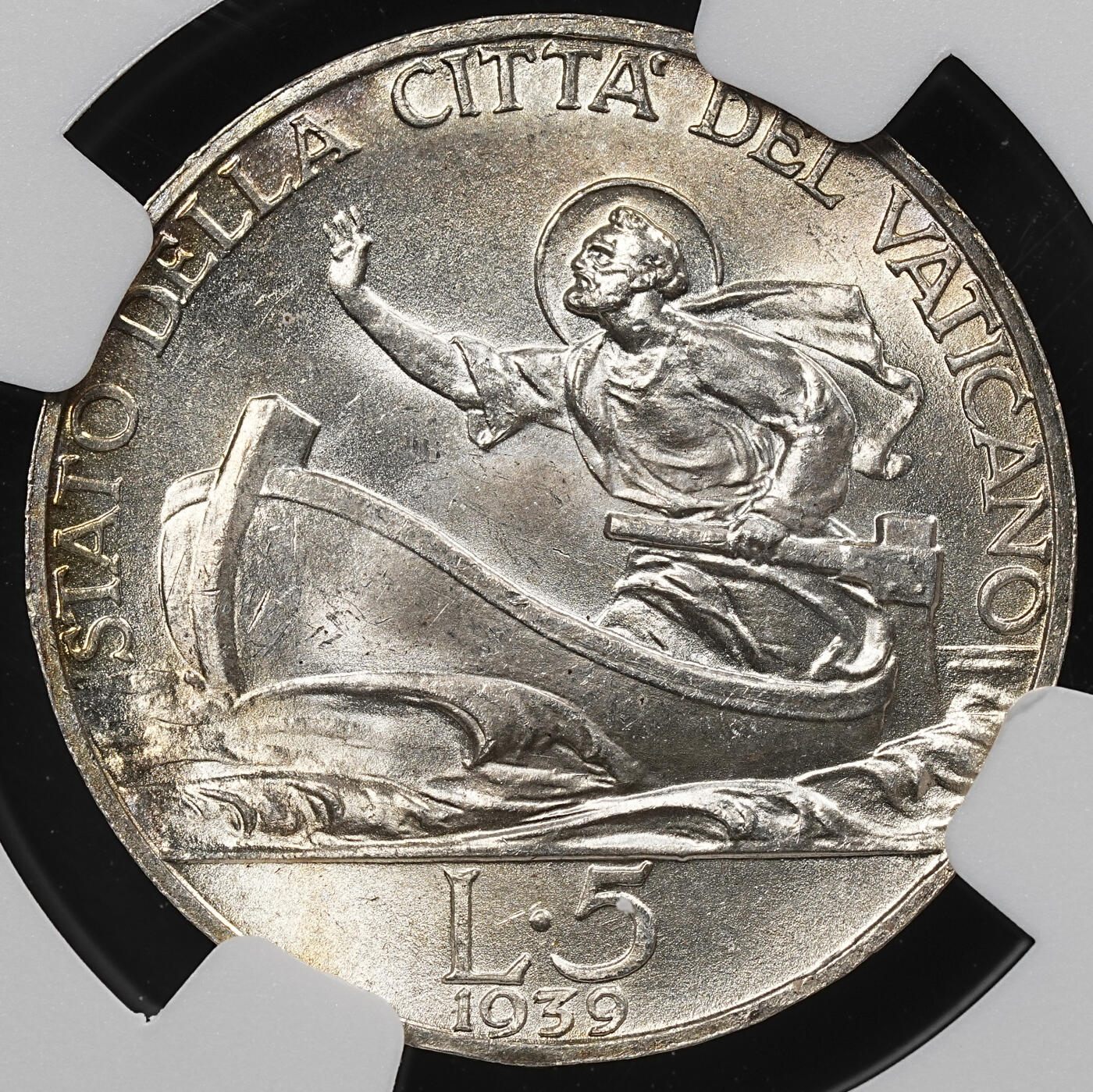 修遠堂世界钱币第九十三期 NGC MS64 1939年梵蒂冈5里拉银币