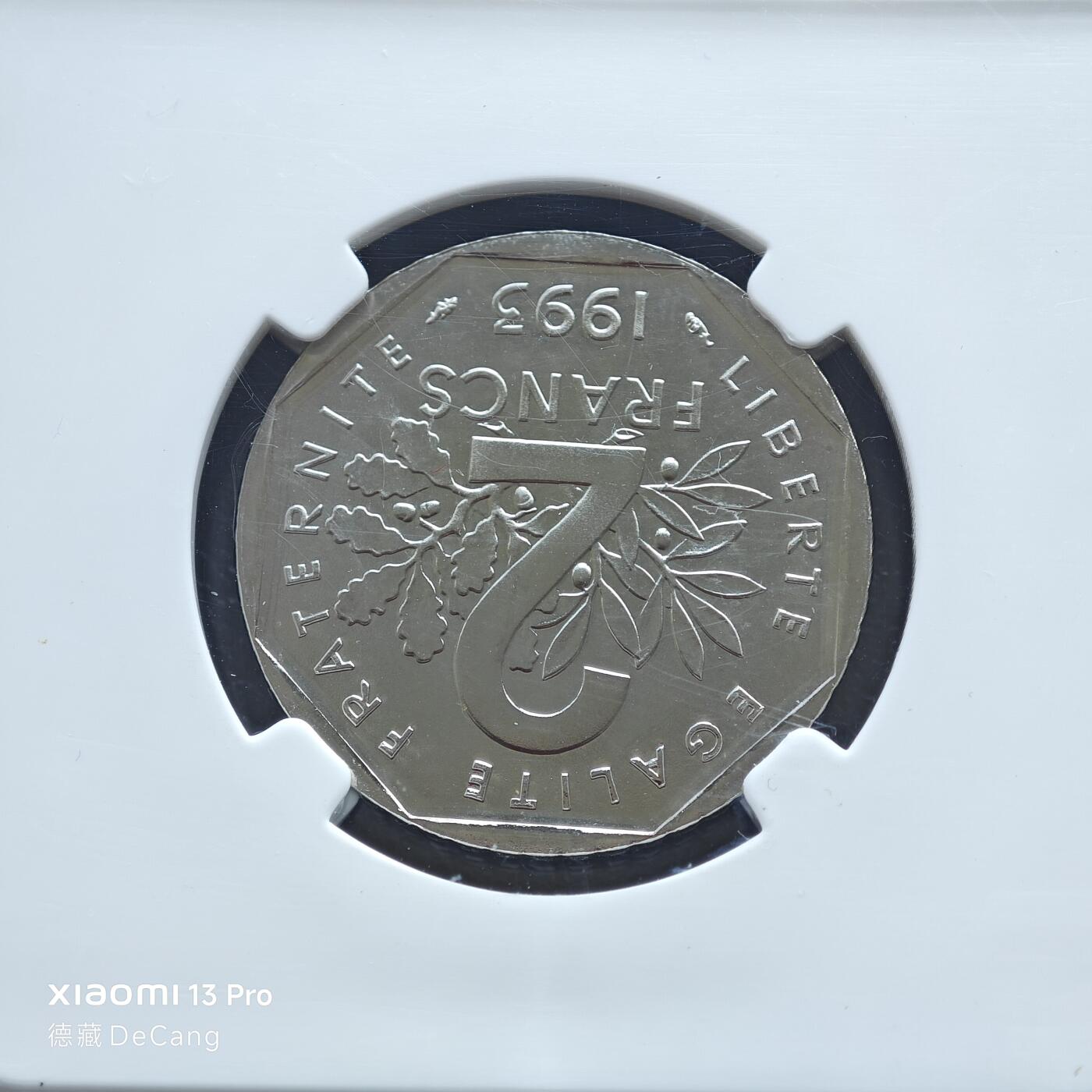 【德藏】世界币章拍卖第153期（拍品征集中~欢迎藏友联系） 1993年 法国抵抗组织英雄莫林50周年2法郎纪念币样币 裸币 原光极强 状态极佳