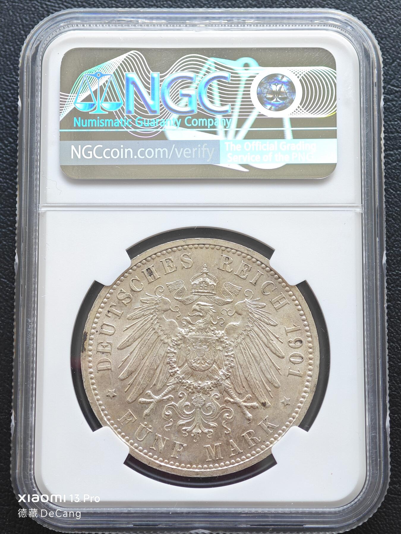 【德藏】世界币章拍卖第153期（拍品征集中~欢迎藏友联系） 1901年 德国普鲁士建国200周年5马克银币 NGC MS63 状态极佳 淡包浆 转光十足