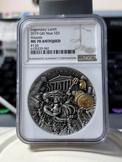 第181期拍卖 - 纽埃2020年传说之地亚特兰蒂斯2盎司高浮雕银币NGC-MS70原盒证书，999银，发行500枚