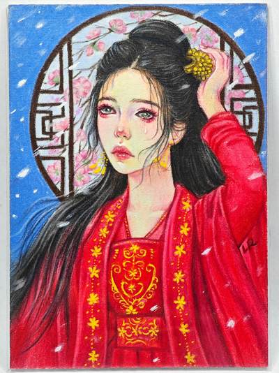 白泽拍卖卡牌手绘专场第28期（细雨生寒、寻梅闻香） - 2025 世间百态手绘卡 雪泪  LR-落染亲签