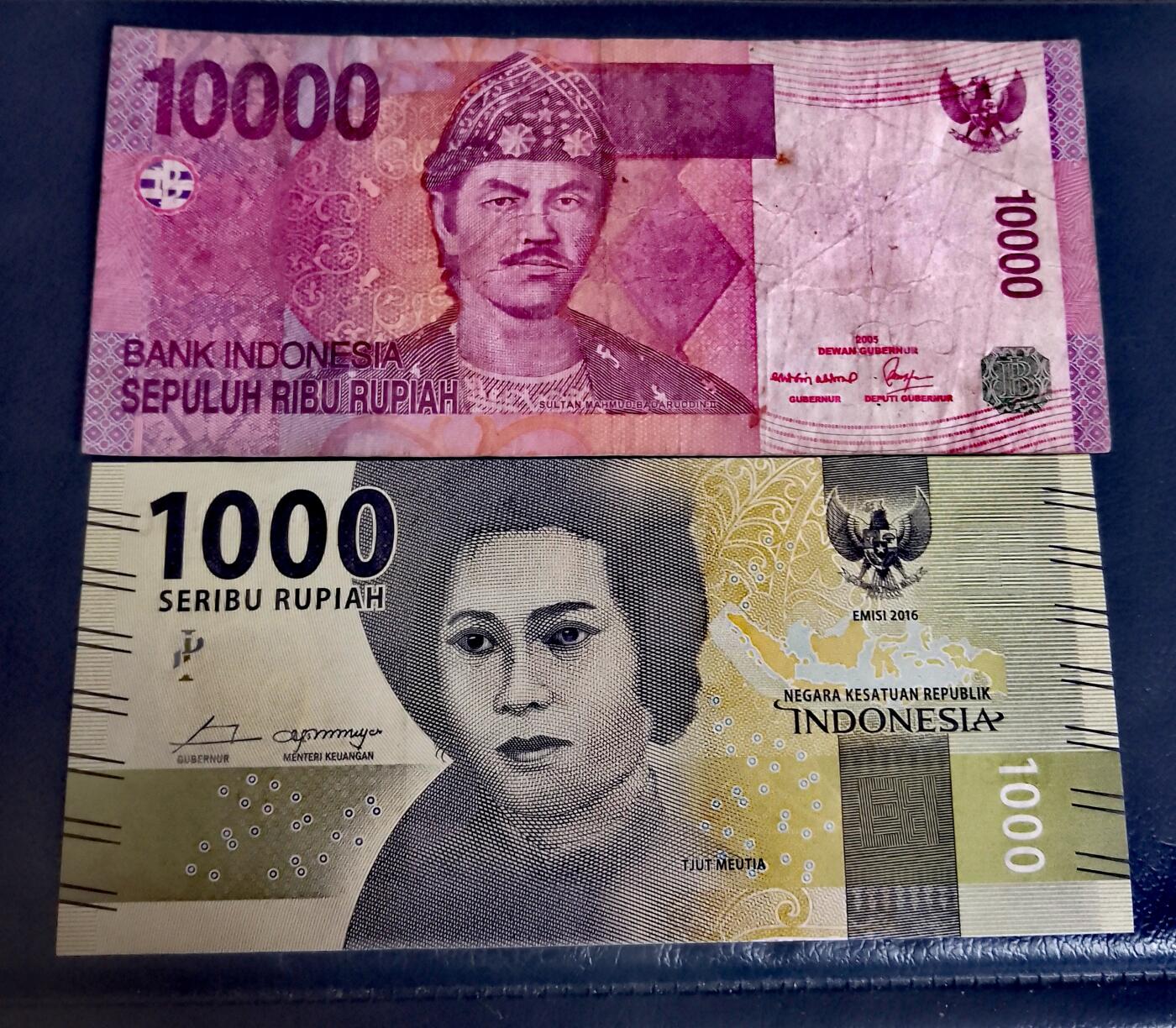 印度尼西亚2005年、2016年10000、1000卢比靓品纸币2枚一对