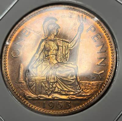 外国优质老铜币银币，周六九点倒数截拍，满百包邮，可寄存半年，喜欢朋友微信扫描二维码可直接参拍 - 少见精制英国1953年女王登基年大便士