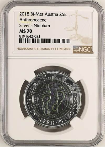S&S Numismatic世界钱币-拍卖 第115期  - 获奖币*奥地利2018年 人类世 25欧元银+铌双色纪念币盒证齐全 NGC MS70冠军分