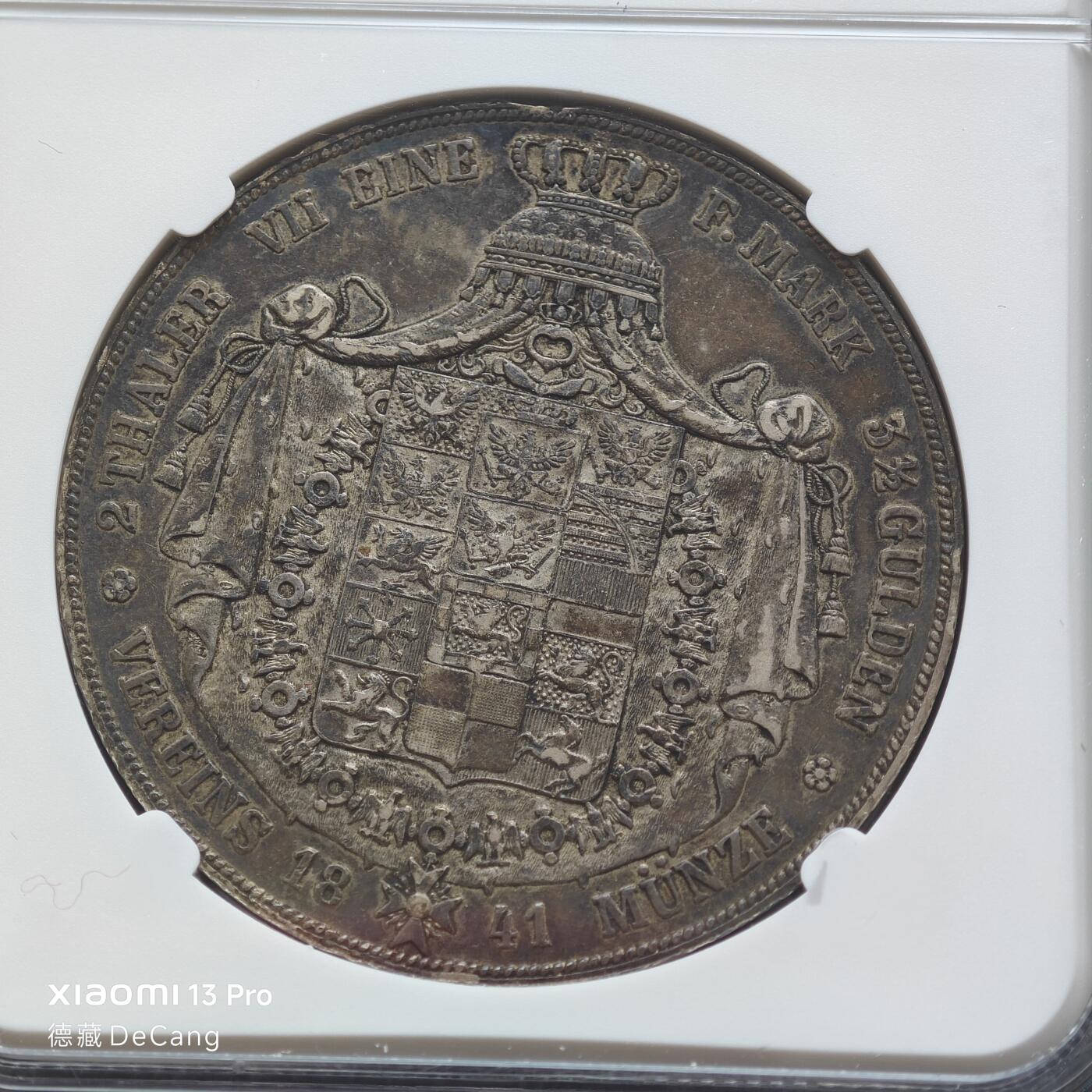 【德藏】世界币章拍卖第153期（拍品征集中~欢迎藏友联系） 1841年 德国普鲁士威廉四世2泰勒大银币 NGC XF45 原味老包浆 状态极佳