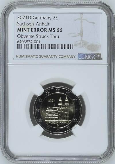 S&S Numismatic世界钱币-拍卖 第115期  - 德国2021年 萨克森-安哈尔特 2欧元双色纪念币 NGC MINT ERROR MS66 造币厂磨具错误，官网图肉眼可见少了⭐️