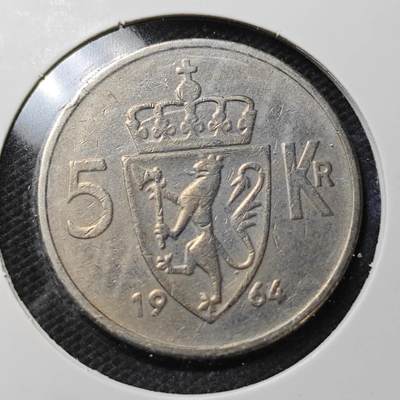 KK钱币收藏小铺  第370场  2月预留时间 周末发货 -  1964挪威5克朗